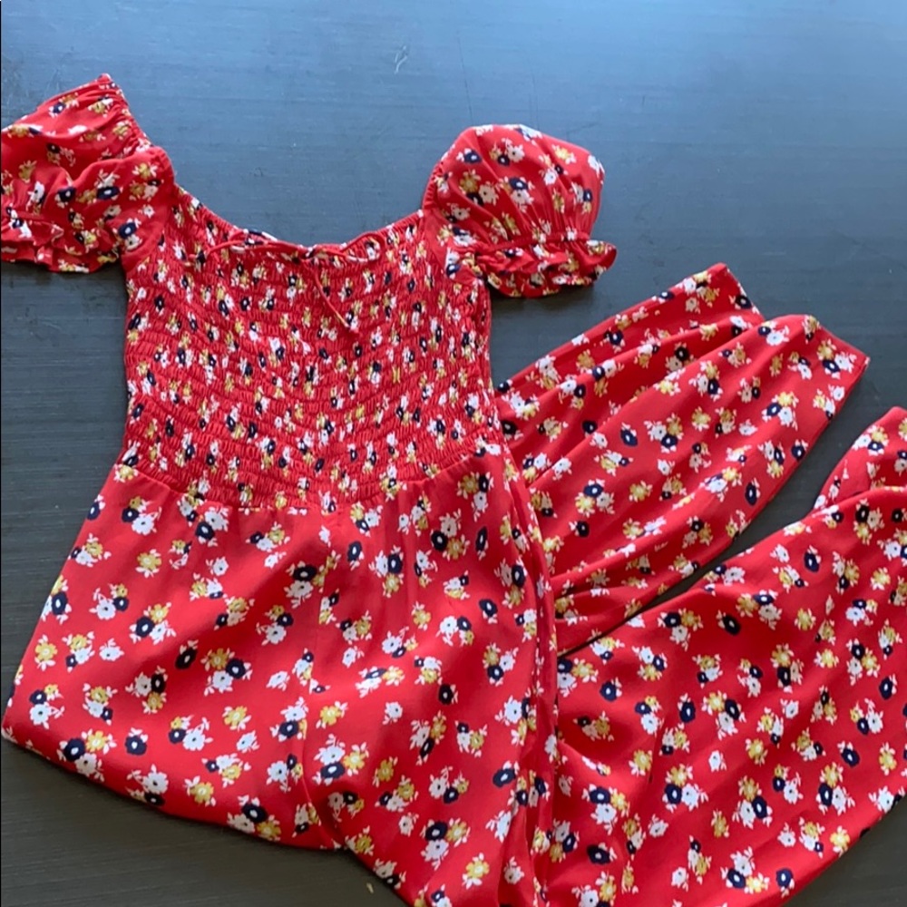 faithfull the brand | red floral jumpsuit XS
